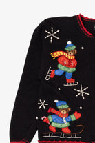 Vintage Black Nutcracker Bears Skating Ugly Christmas Cardigan (1990s)