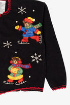 Vintage Black Nutcracker Bears Skating Ugly Christmas Cardigan (1990s)