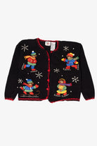 Vintage Black Nutcracker Bears Skating Ugly Christmas Cardigan (1990s)