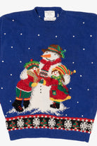 Vintage Hand Knit Blue Marisa Christina Snowman Ugly Christmas Pullover (1990s)