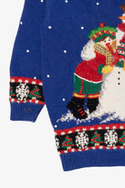 Vintage Hand Knit Blue Marisa Christina Snowman Ugly Christmas Pullover (1990s)