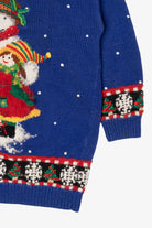 Vintage Hand Knit Blue Marisa Christina Snowman Ugly Christmas Pullover (1990s)