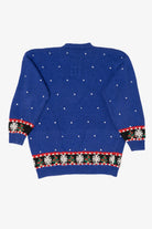 Vintage Hand Knit Blue Marisa Christina Snowman Ugly Christmas Pullover (1990s)