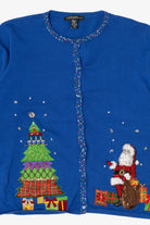 Vintage Y2k Lightweight Blue Santa Ugly Christmas Sweater (2000s)