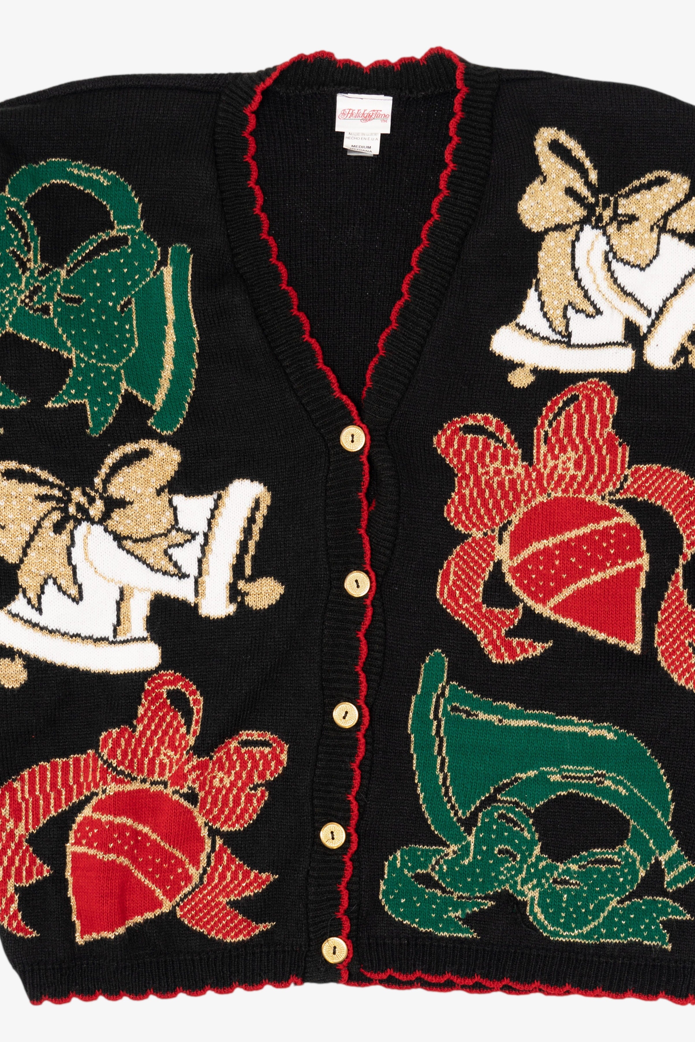 Vintage Black Holiday Time Bells Ugly Christmas Cardigan (1980s)