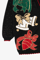 Vintage Black Holiday Time Bells Ugly Christmas Cardigan (1980s)