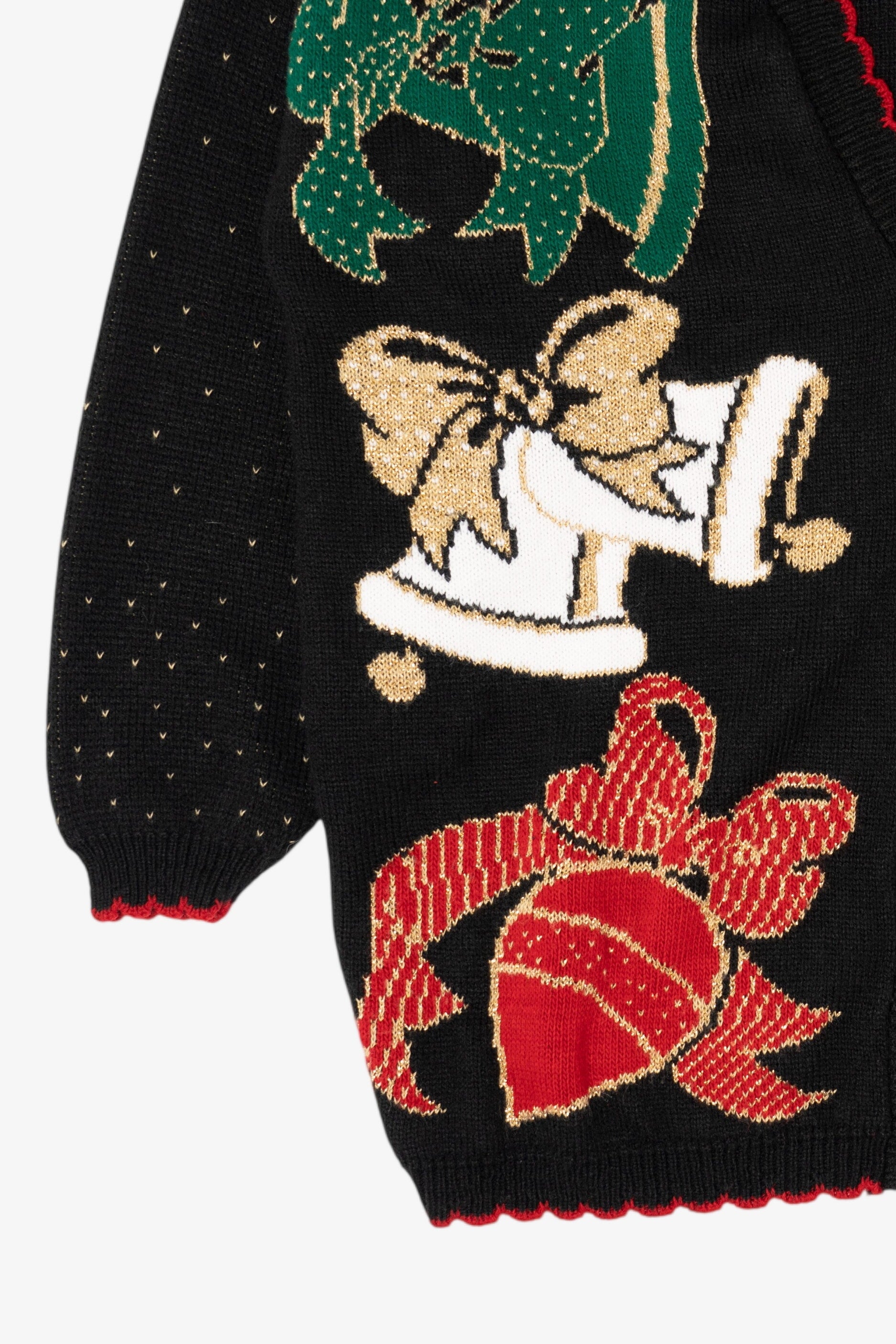 Vintage Black Holiday Time Bells Ugly Christmas Cardigan (1980s)