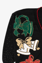 Vintage Black Holiday Time Bells Ugly Christmas Cardigan (1980s)