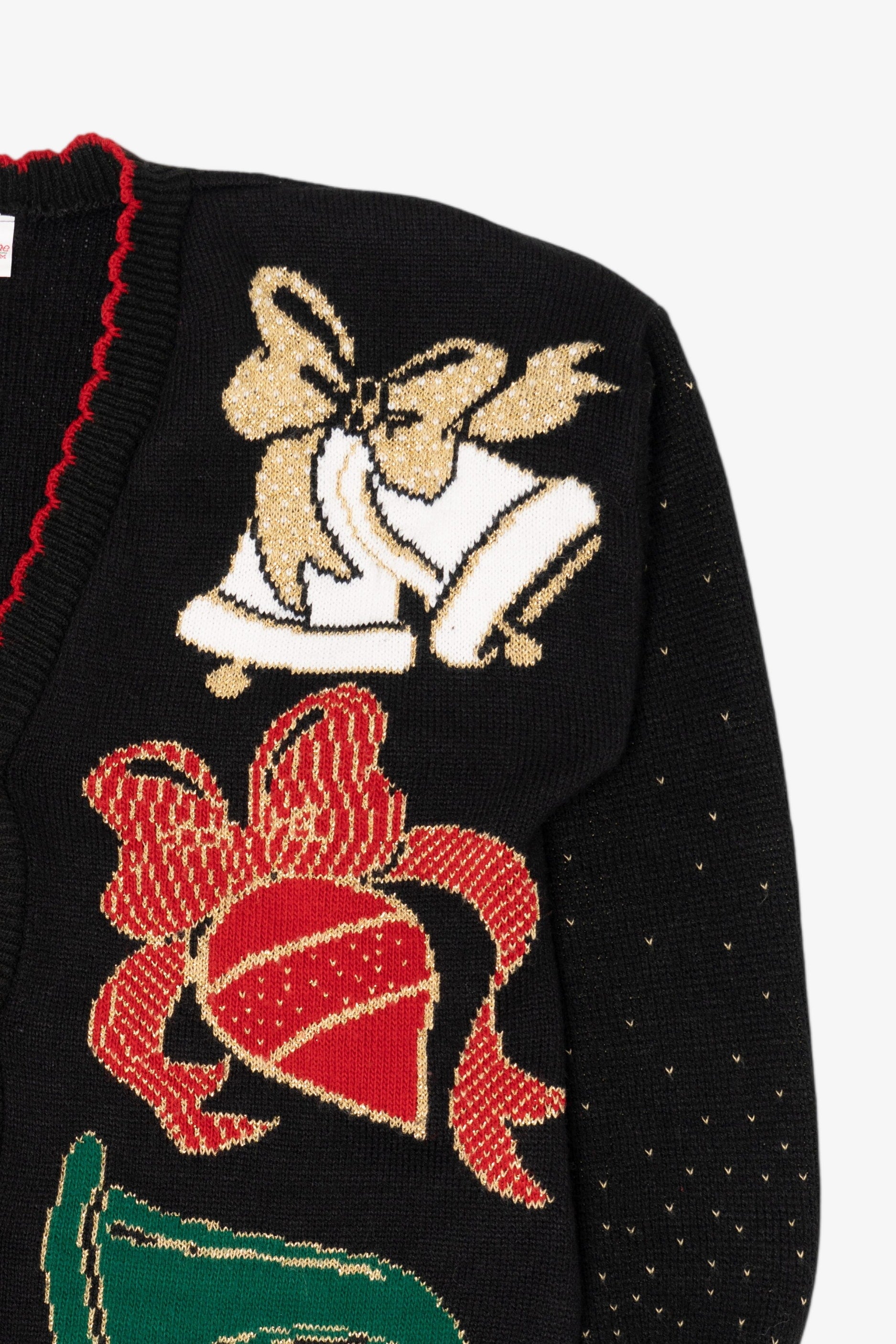 Vintage Black Holiday Time Bells Ugly Christmas Cardigan (1980s)