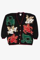 Vintage Black Holiday Time Bells Ugly Christmas Cardigan (1980s)