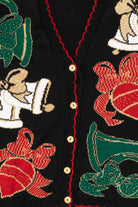 Vintage Black Holiday Time Bells Ugly Christmas Cardigan (1980s)