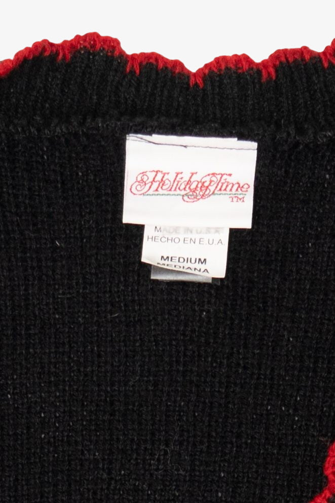 Vintage Black Holiday Time Bells Ugly Christmas Cardigan (1980s)