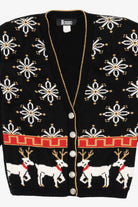 Vintage Black Modano Reindeer Ugly Christmas Cardigan (1980s)