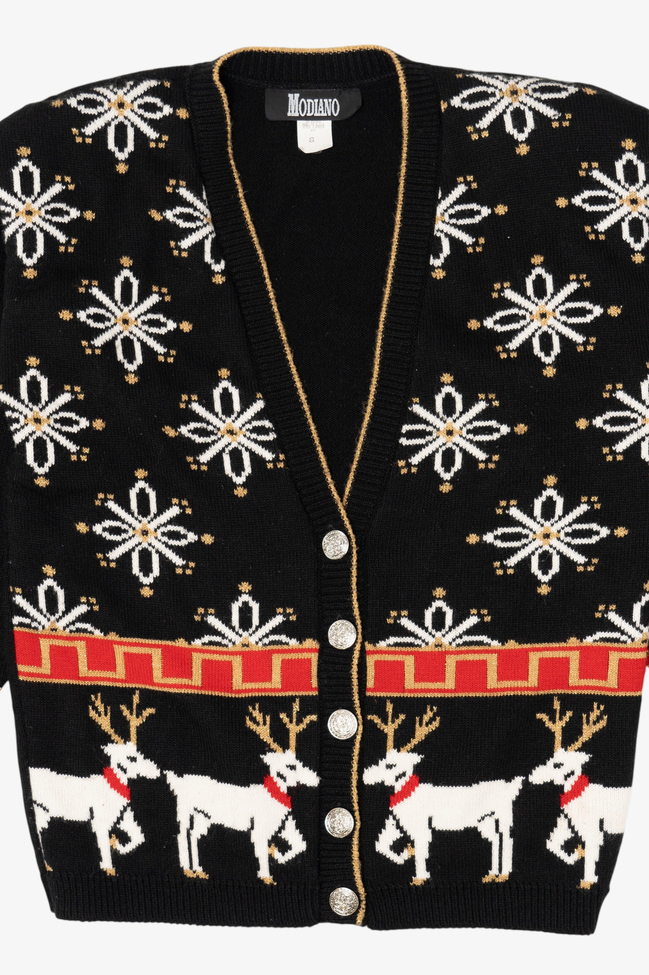 Vintage Black Modano Reindeer Ugly Christmas Cardigan (1980s)