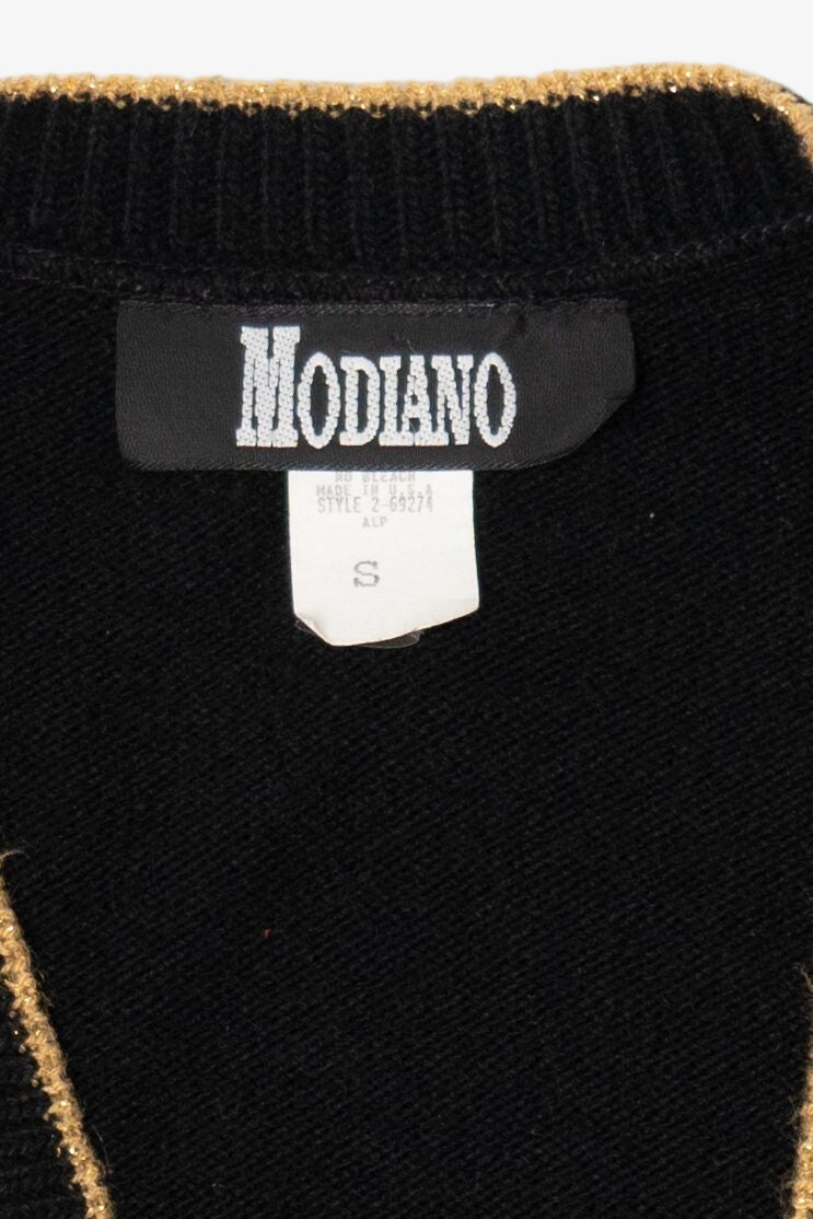 Vintage Black Modano Reindeer Ugly Christmas Cardigan (1980s)