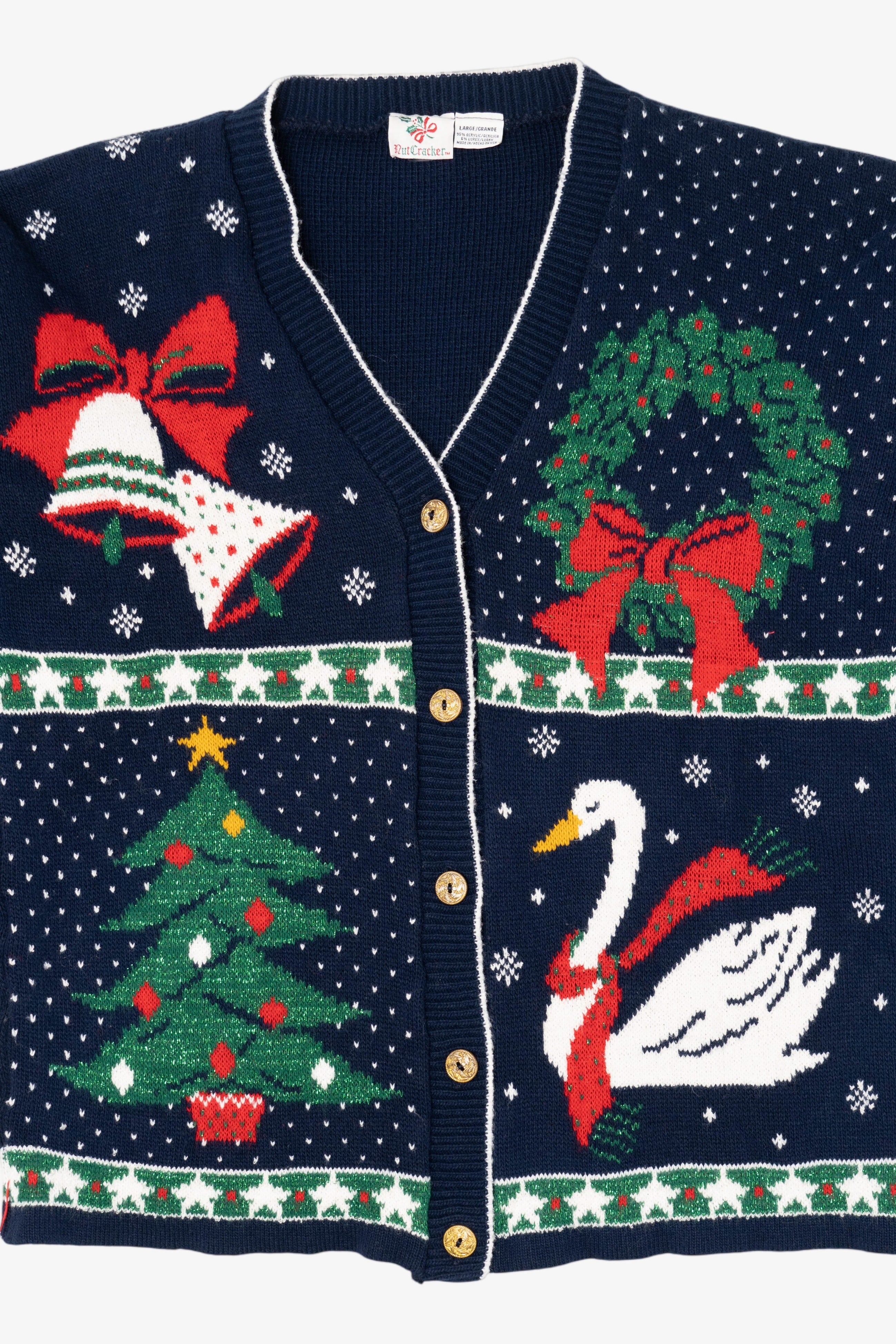 Vintage Dark Blue Nutcracker Ugly Christmas Cardigan (1990s)