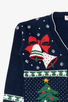 Vintage Dark Blue Nutcracker Ugly Christmas Cardigan (1990s)