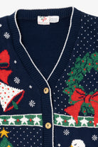 Vintage Dark Blue Nutcracker Ugly Christmas Cardigan (1990s)