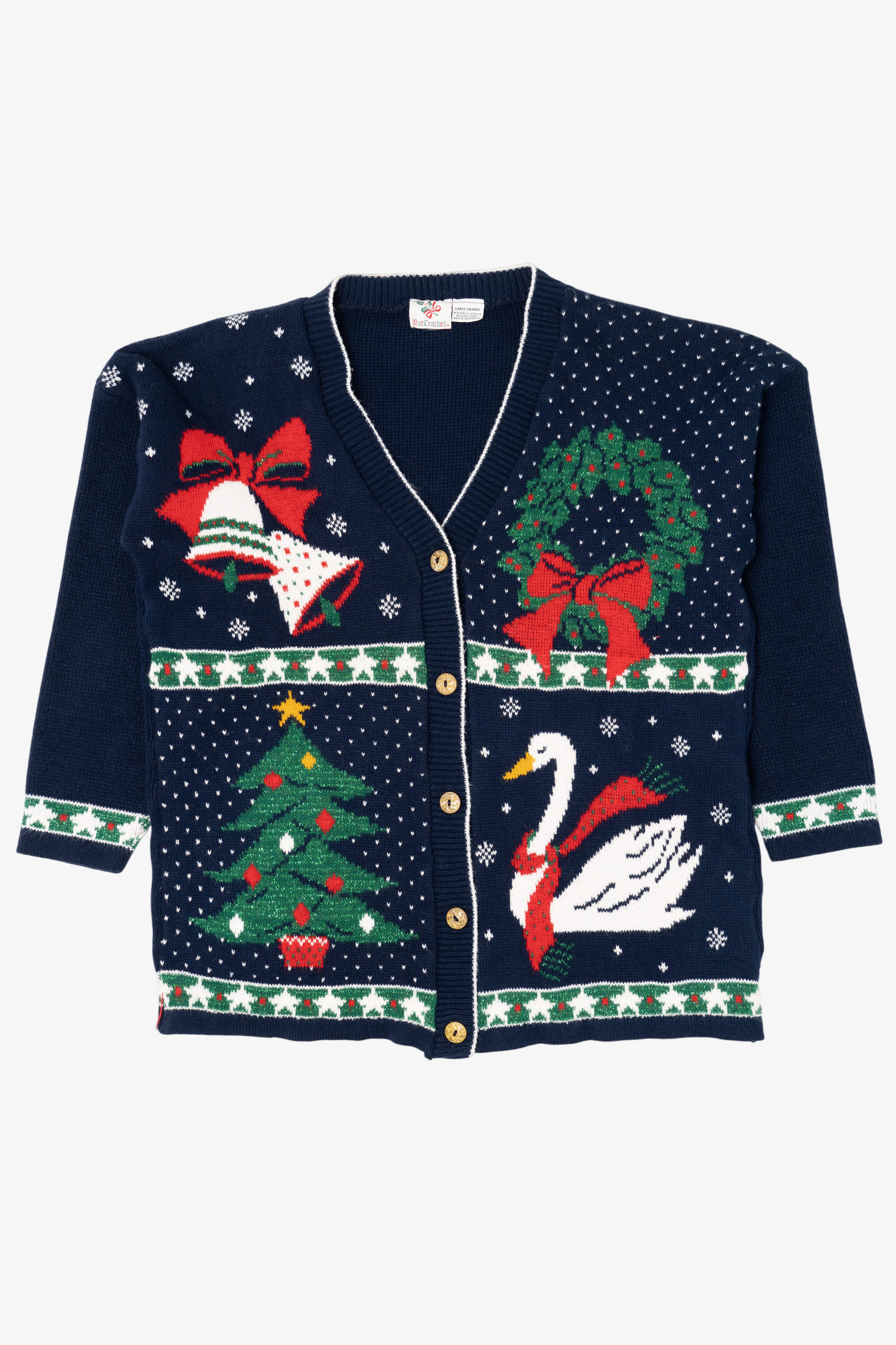 Vintage Dark Blue Nutcracker Ugly Christmas Cardigan (1990s)