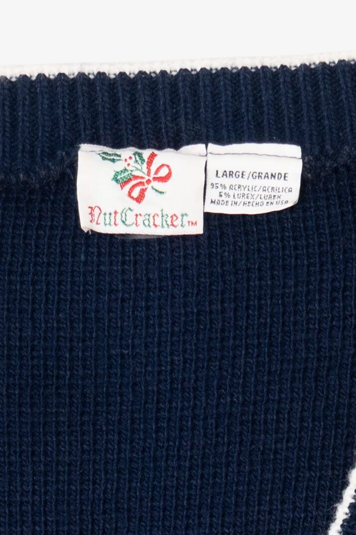 Vintage Dark Blue Nutcracker Ugly Christmas Cardigan (1990s)