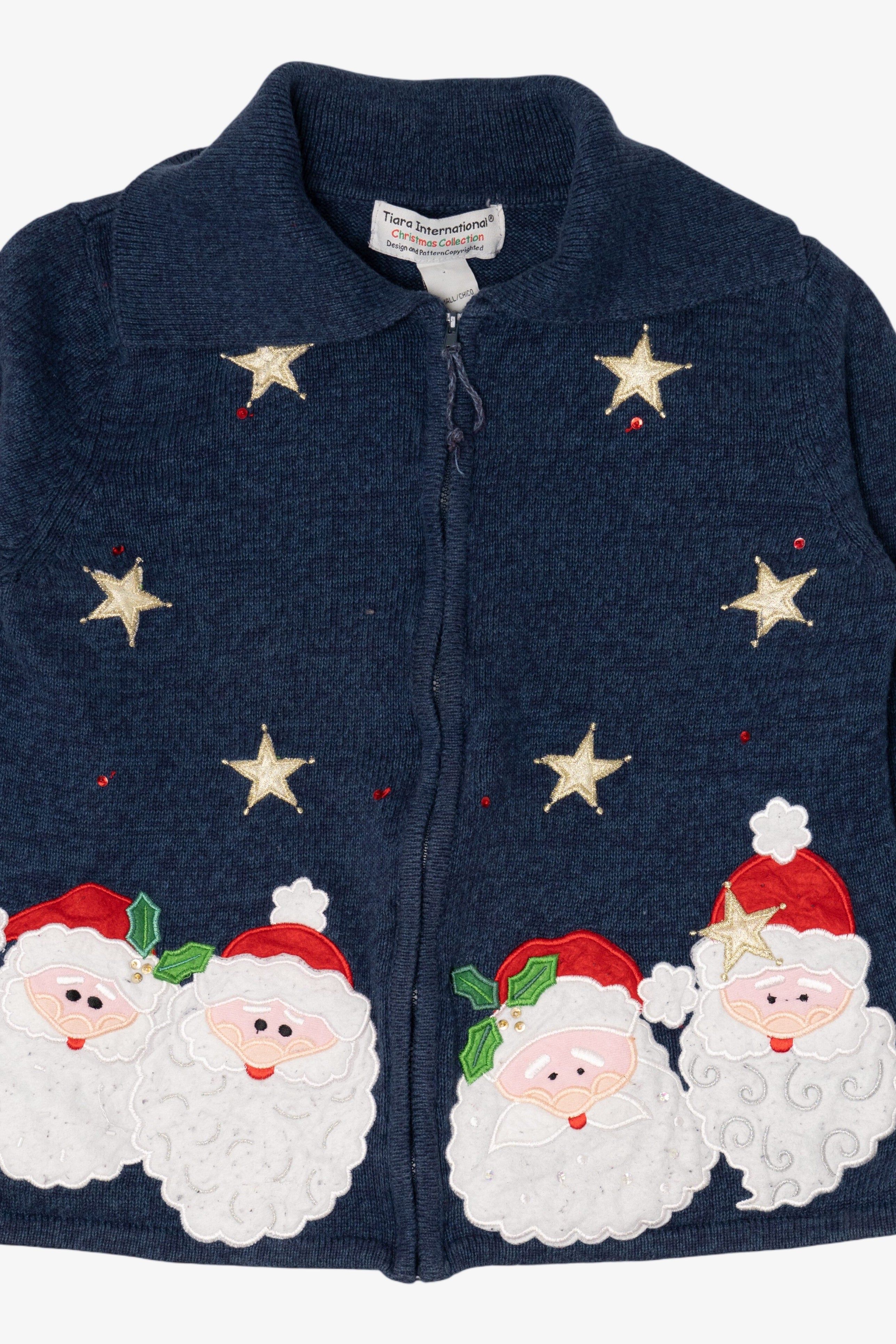 Vintage Blue Tiara International Santa Ugly Christmas Cardigan (1990s)
