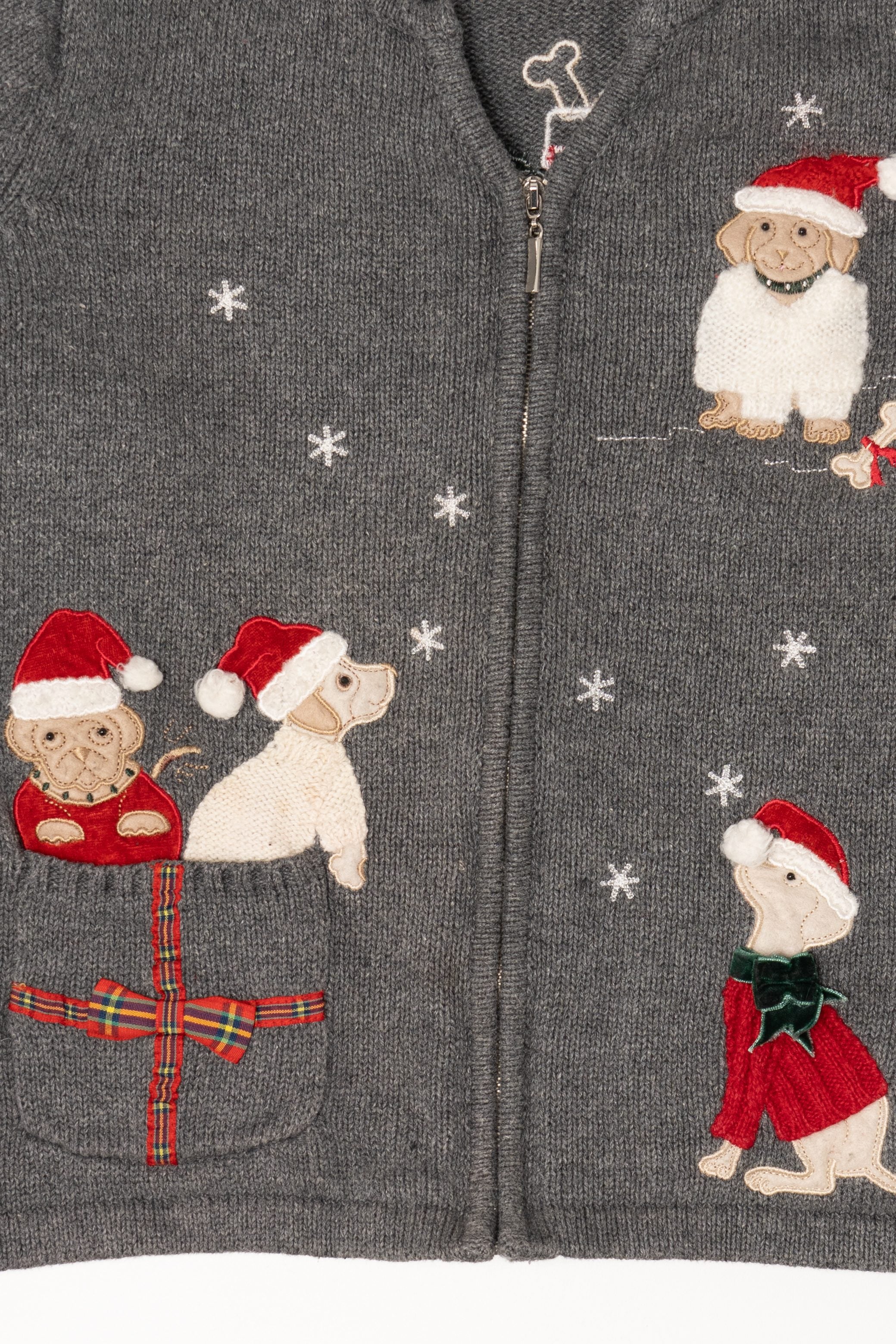Vintage Gray Crazy Horse Dogs Ugly Christmas Cardigan (2000s)