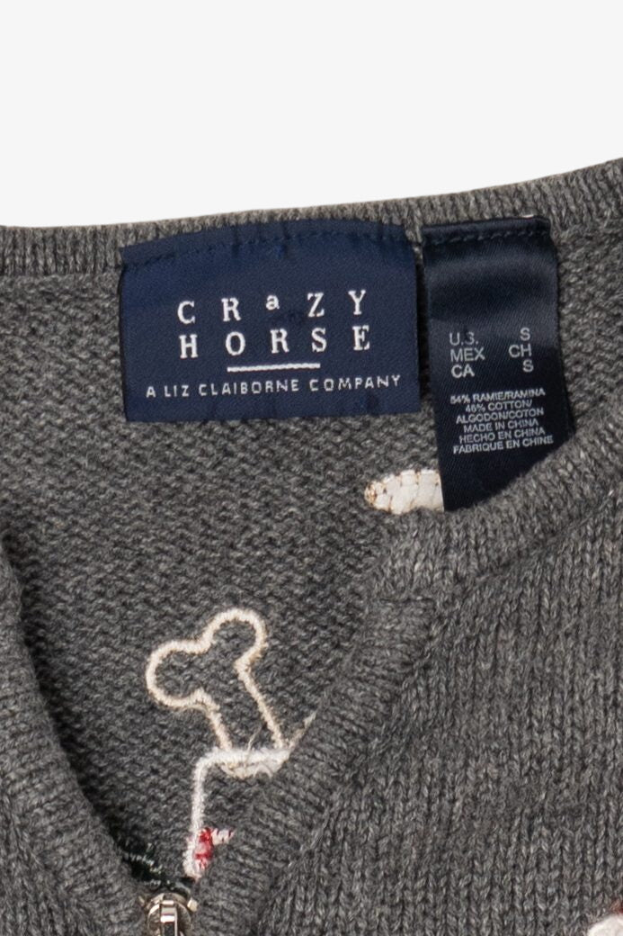 Vintage Gray Crazy Horse Dogs Ugly Christmas Cardigan (2000s)