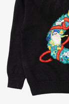 Vintage Black Work in Progress Elves In Wreath Ugly Christmas Pullover (1990s)