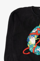 Vintage Black Work in Progress Elves In Wreath Ugly Christmas Pullover (1990s)