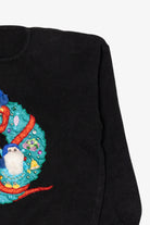 Vintage Black Work in Progress Elves In Wreath Ugly Christmas Pullover (1990s)