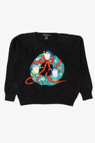 Vintage Black Work in Progress Elves In Wreath Ugly Christmas Pullover (1990s)