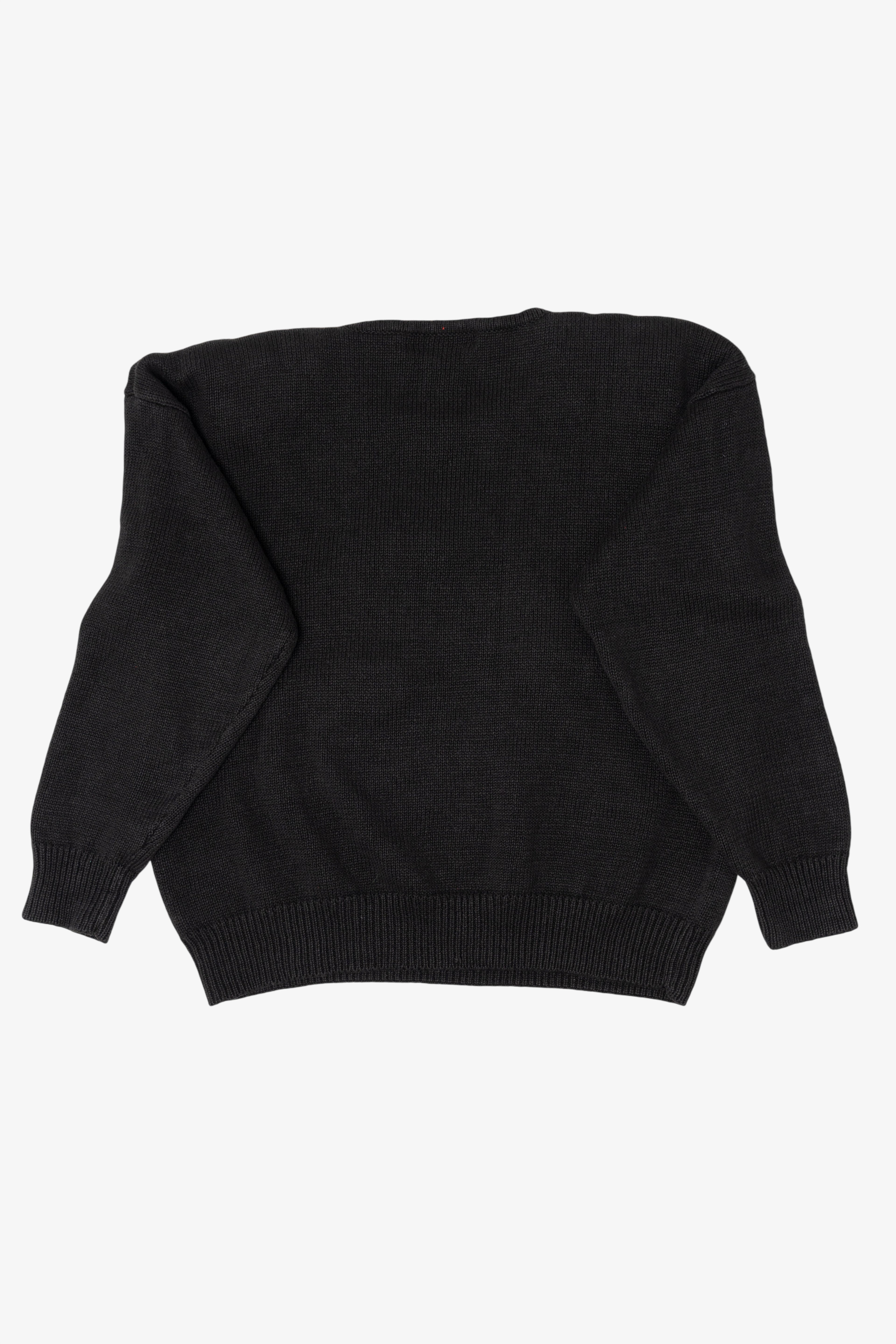 Vintage Black Work in Progress Elves In Wreath Ugly Christmas Pullover (1990s)