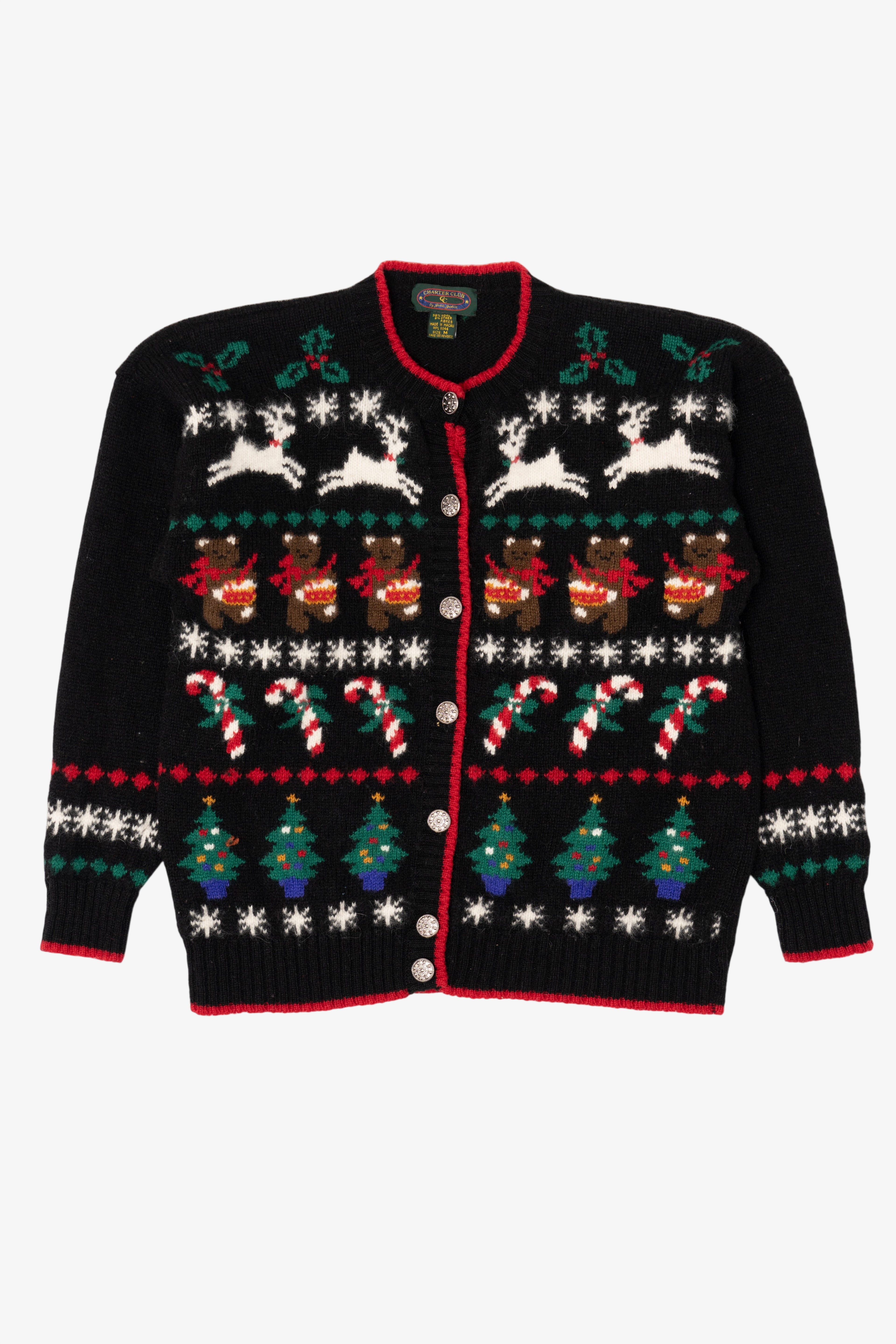 Vintage Black Charter Club Ugly Christmas Cardigan (1990s)