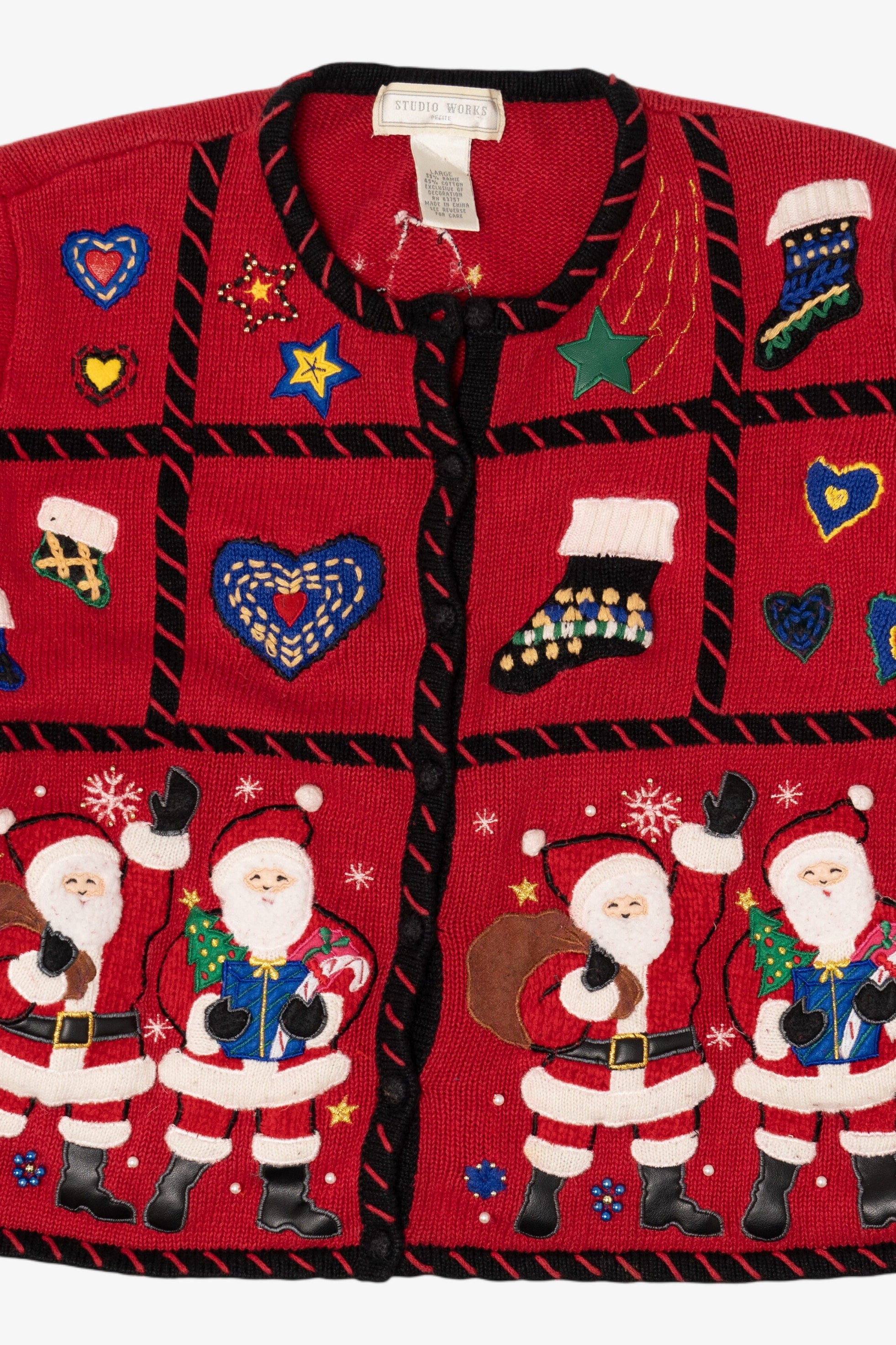 Vintage Red Studio Work Santas Ugly Christmas Cardigan (1990s)