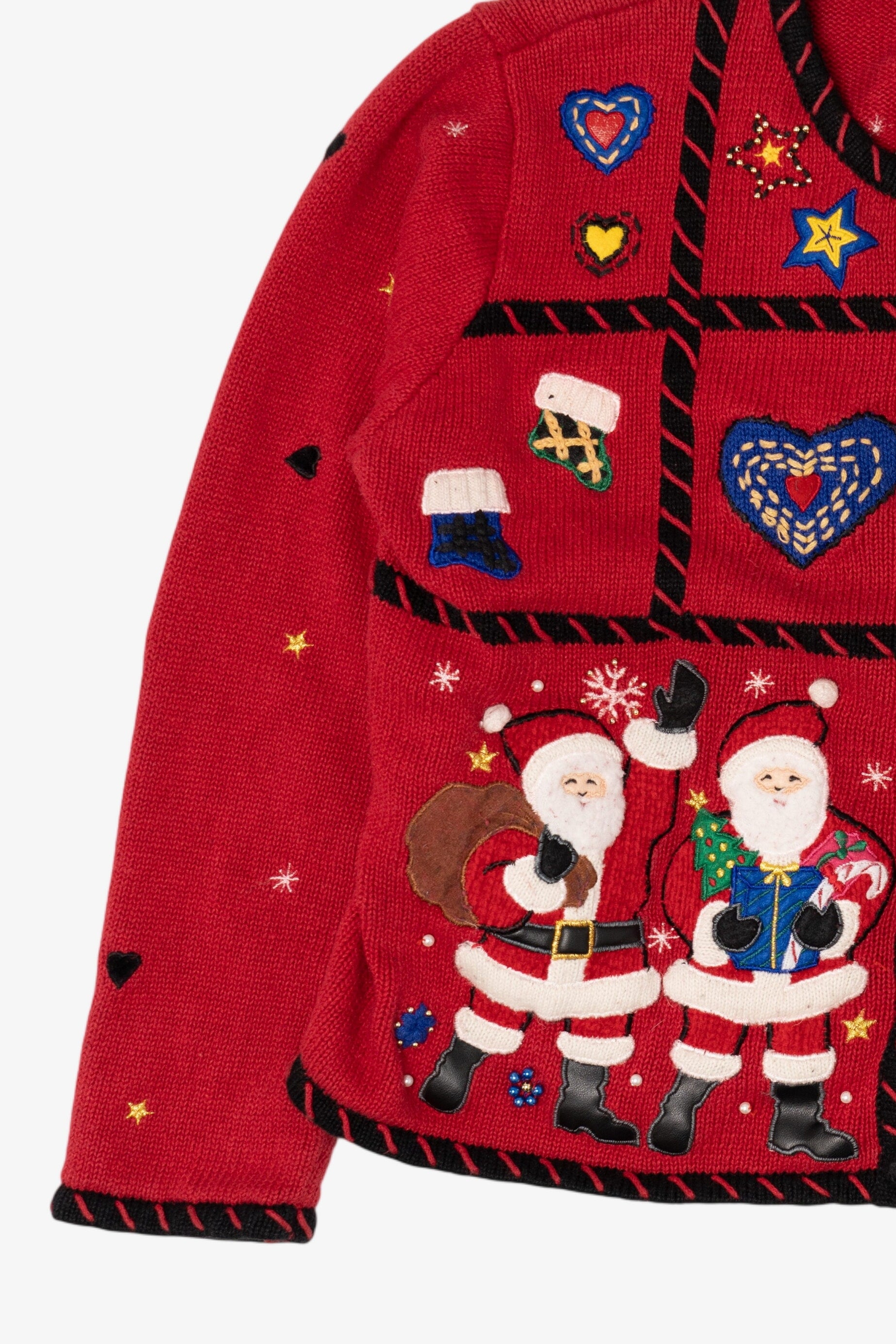 Vintage Red Studio Work Santas Ugly Christmas Cardigan (1990s)