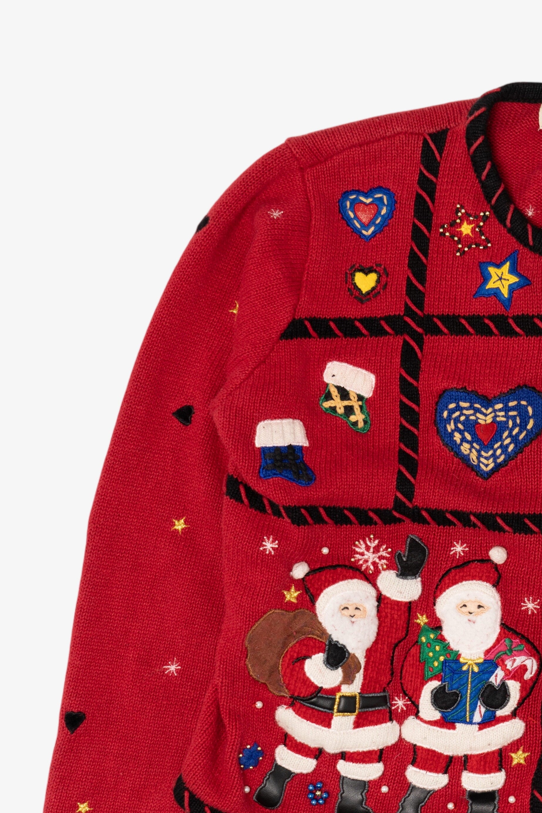 Vintage Red Studio Work Santas Ugly Christmas Cardigan (1990s)