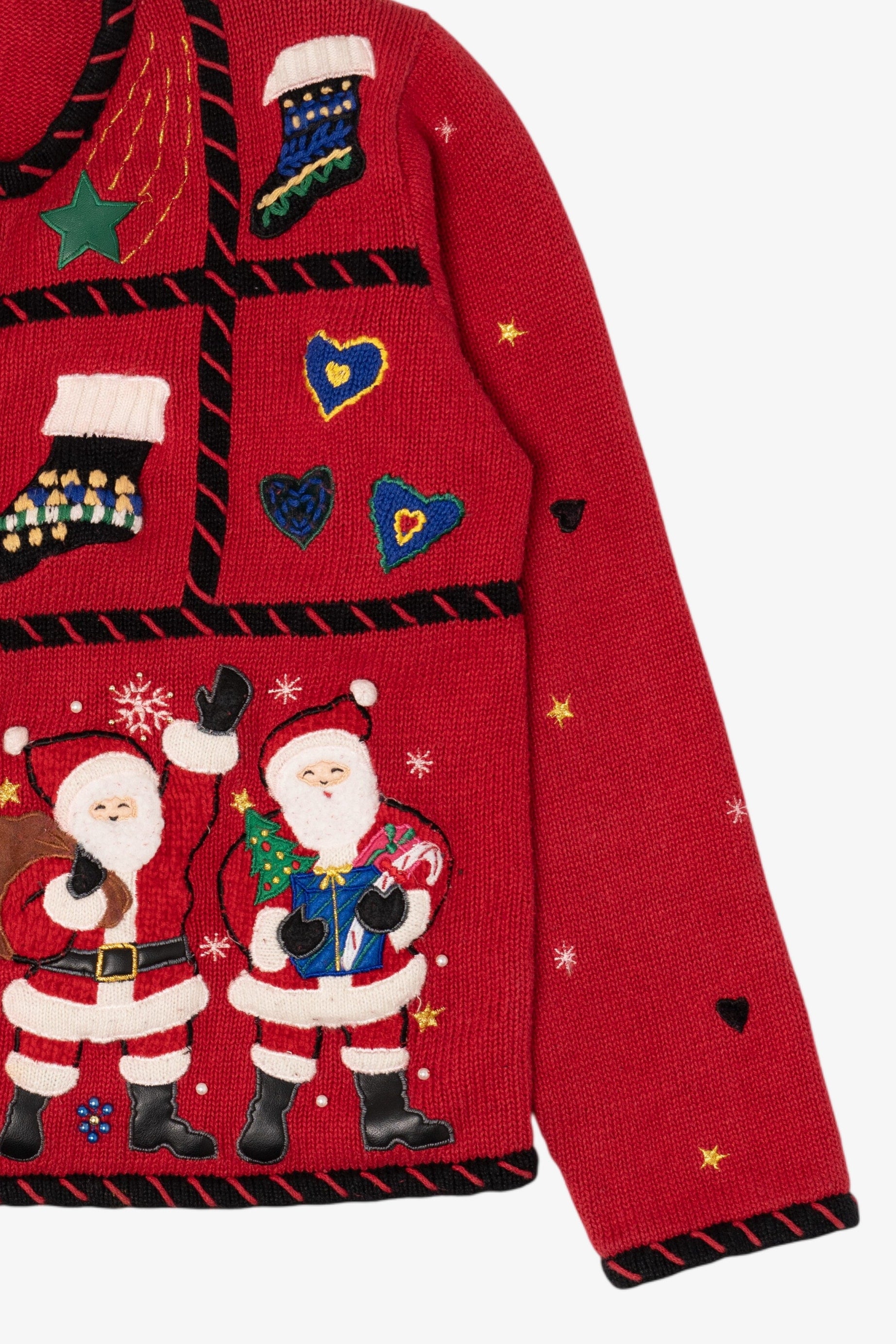 Vintage Red Studio Work Santas Ugly Christmas Cardigan (1990s)