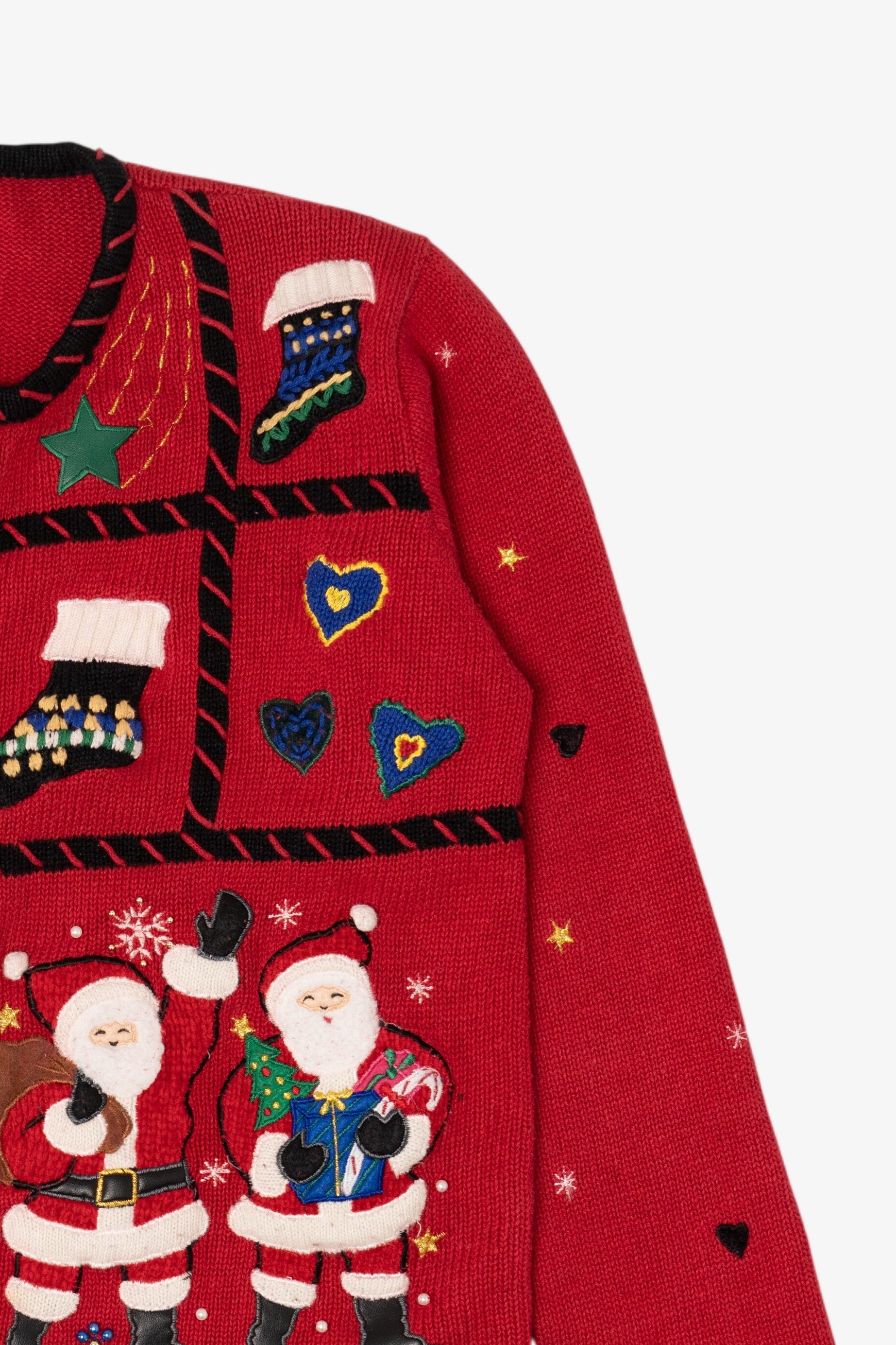 Vintage Red Studio Work Santas Ugly Christmas Cardigan (1990s)