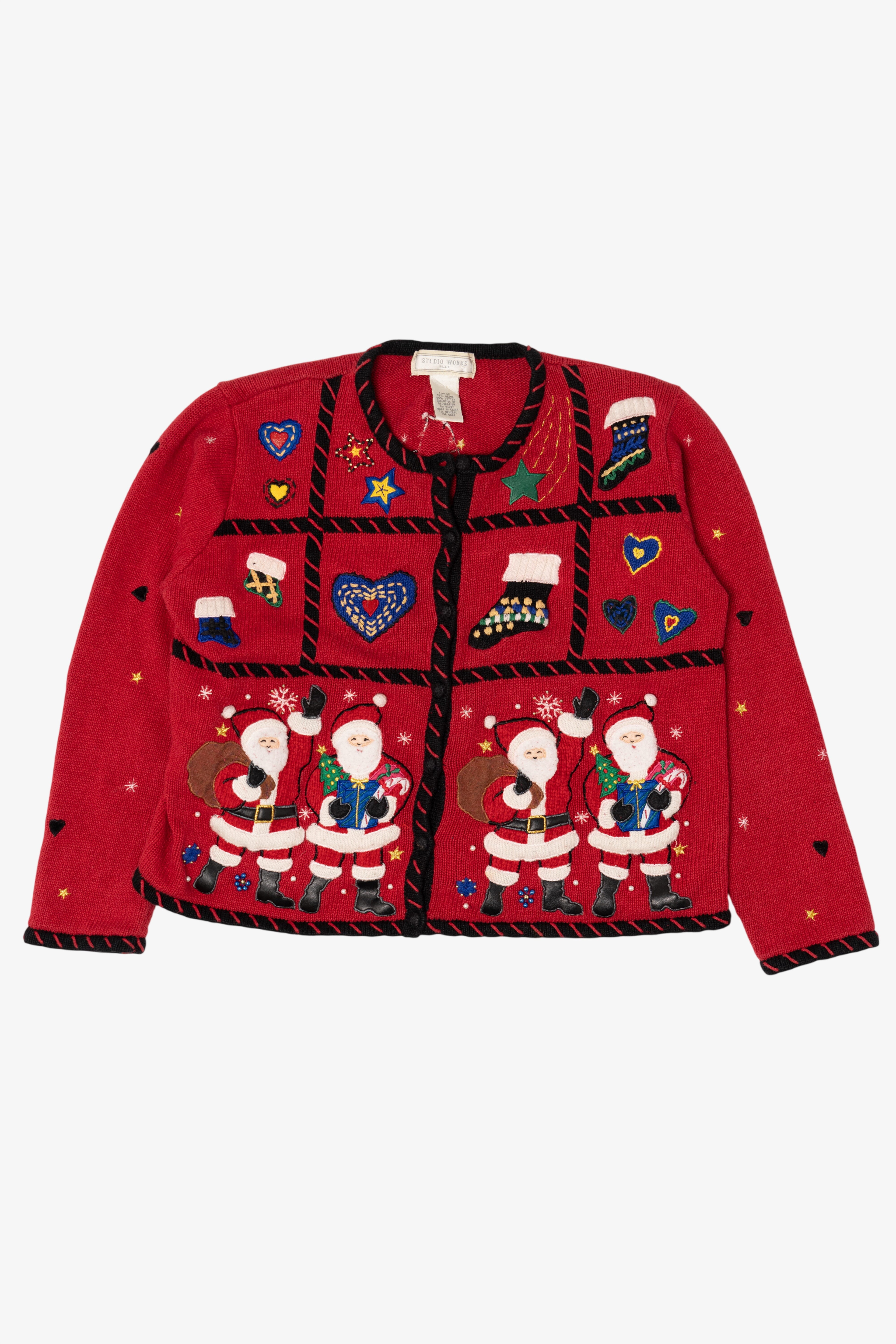 Vintage Red Studio Work Santas Ugly Christmas Cardigan (1990s)