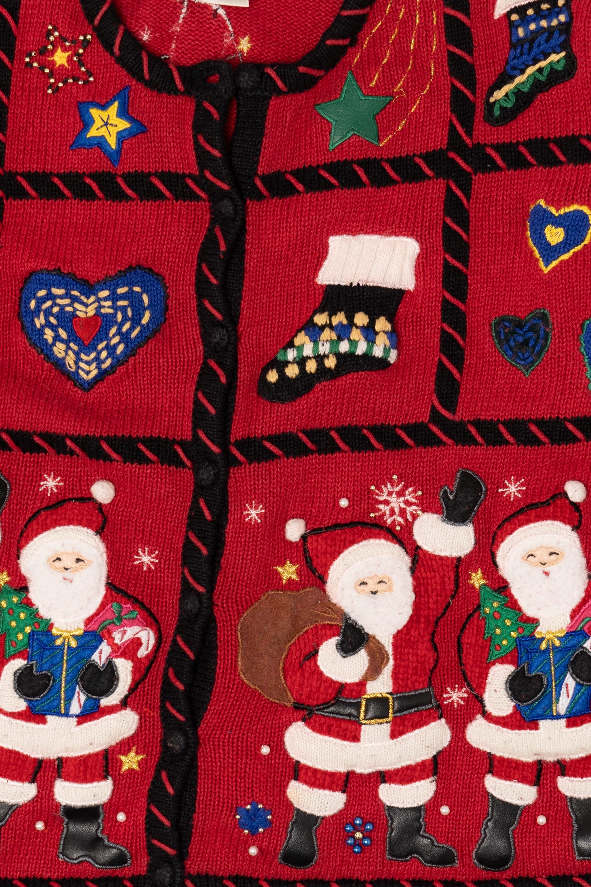 Vintage Red Studio Work Santas Ugly Christmas Cardigan (1990s)