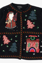 Vintage Black All Points Santa Fireplace Ugly Christmas Cardigan (1990s)