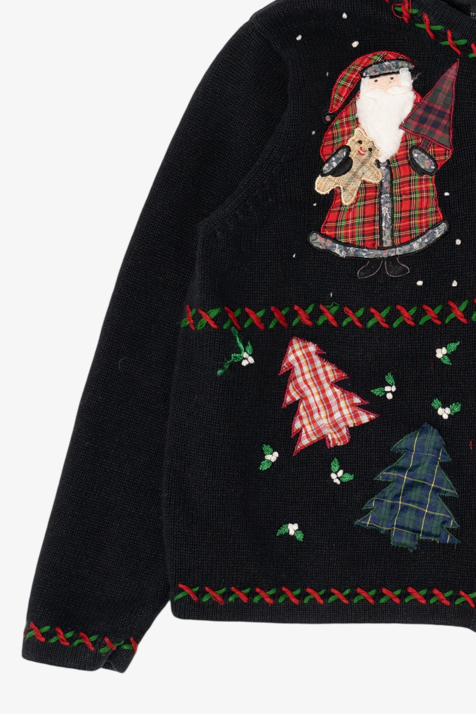 Vintage Black All Points Santa Fireplace Ugly Christmas Cardigan (1990s)