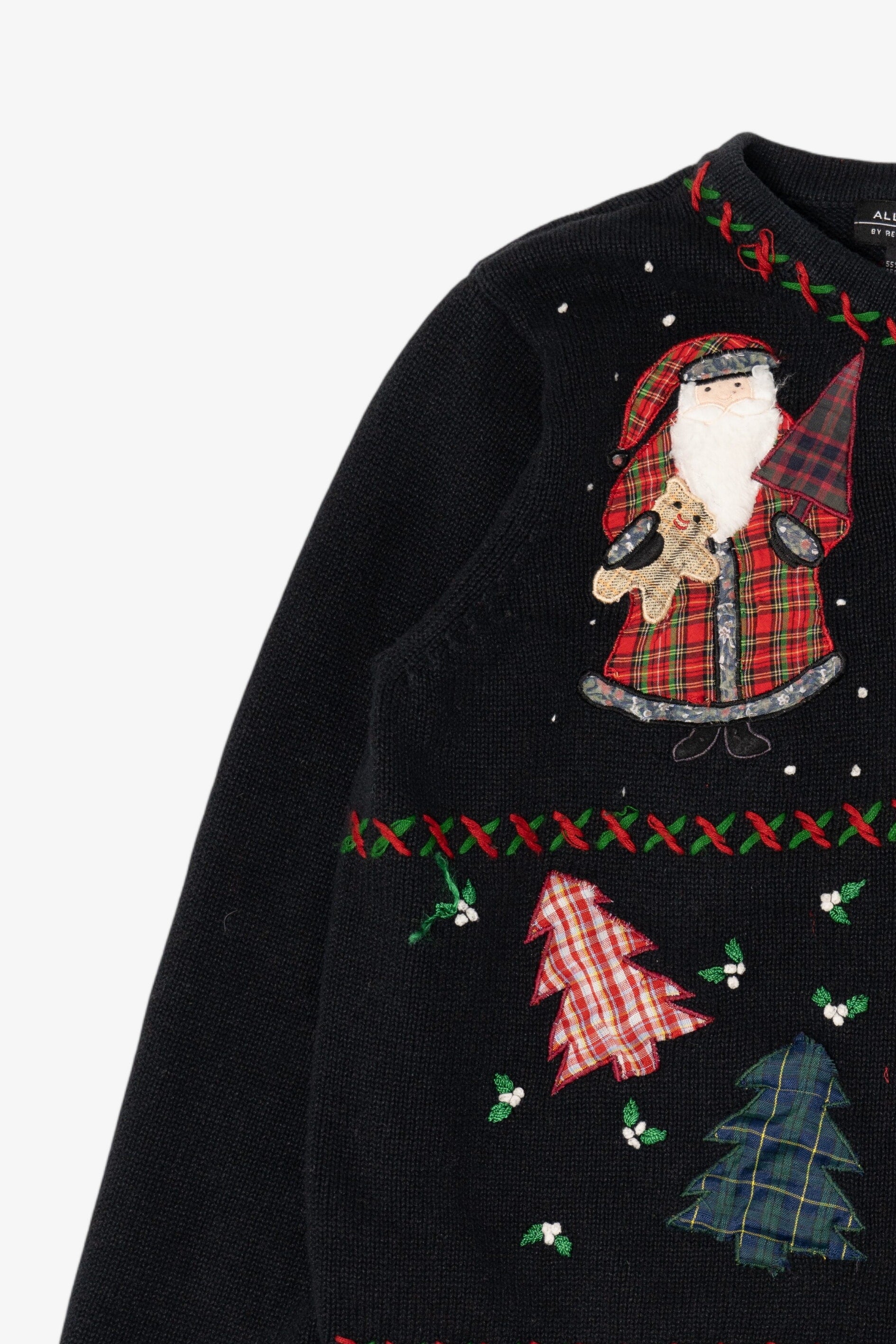 Vintage Black All Points Santa Fireplace Ugly Christmas Cardigan (1990s)