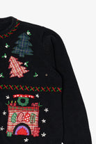 Vintage Black All Points Santa Fireplace Ugly Christmas Cardigan (1990s)