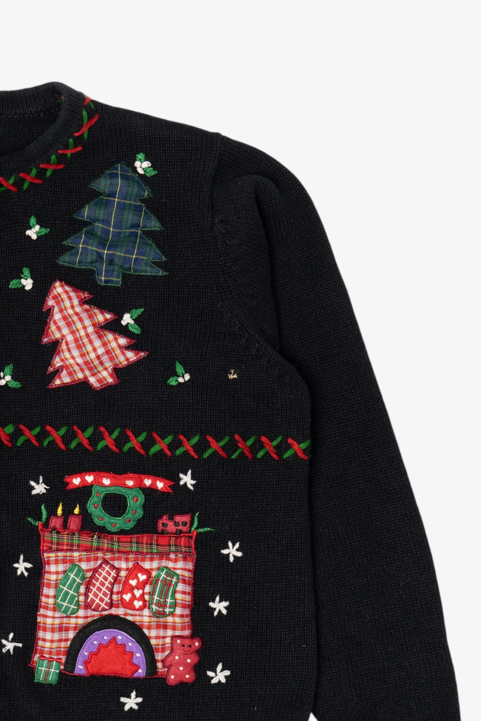 Vintage Black All Points Santa Fireplace Ugly Christmas Cardigan (1990s)