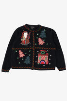 Vintage Black All Points Santa Fireplace Ugly Christmas Cardigan (1990s)