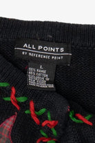 Vintage Black All Points Santa Fireplace Ugly Christmas Cardigan (1990s)
