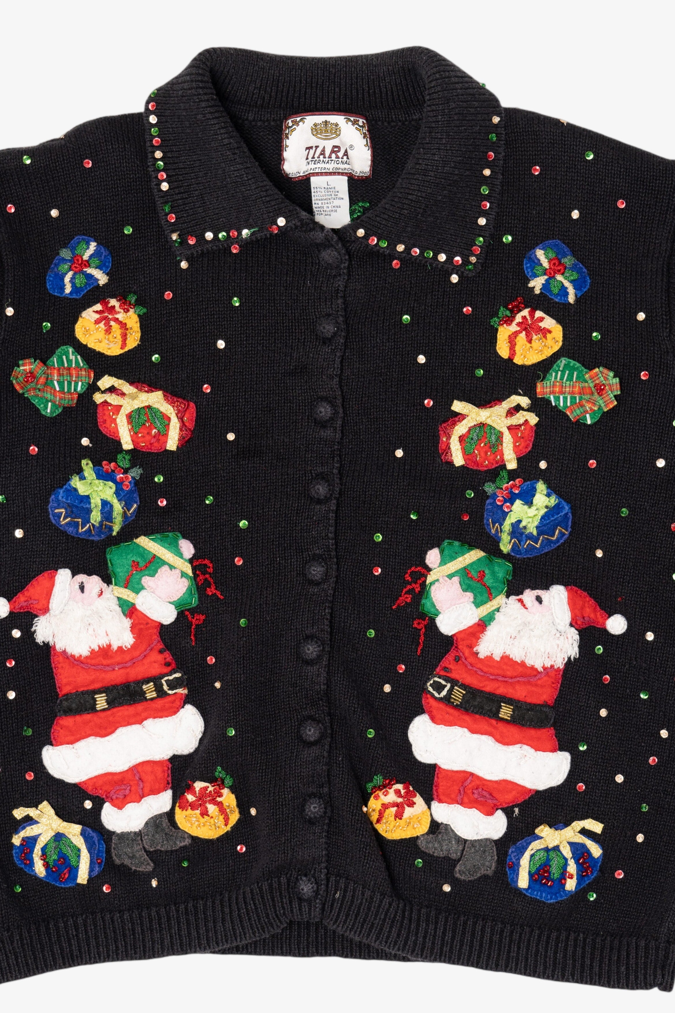 Vintage Black Tiara Santa With Presents Ugly Christmas Sweater (2000s)