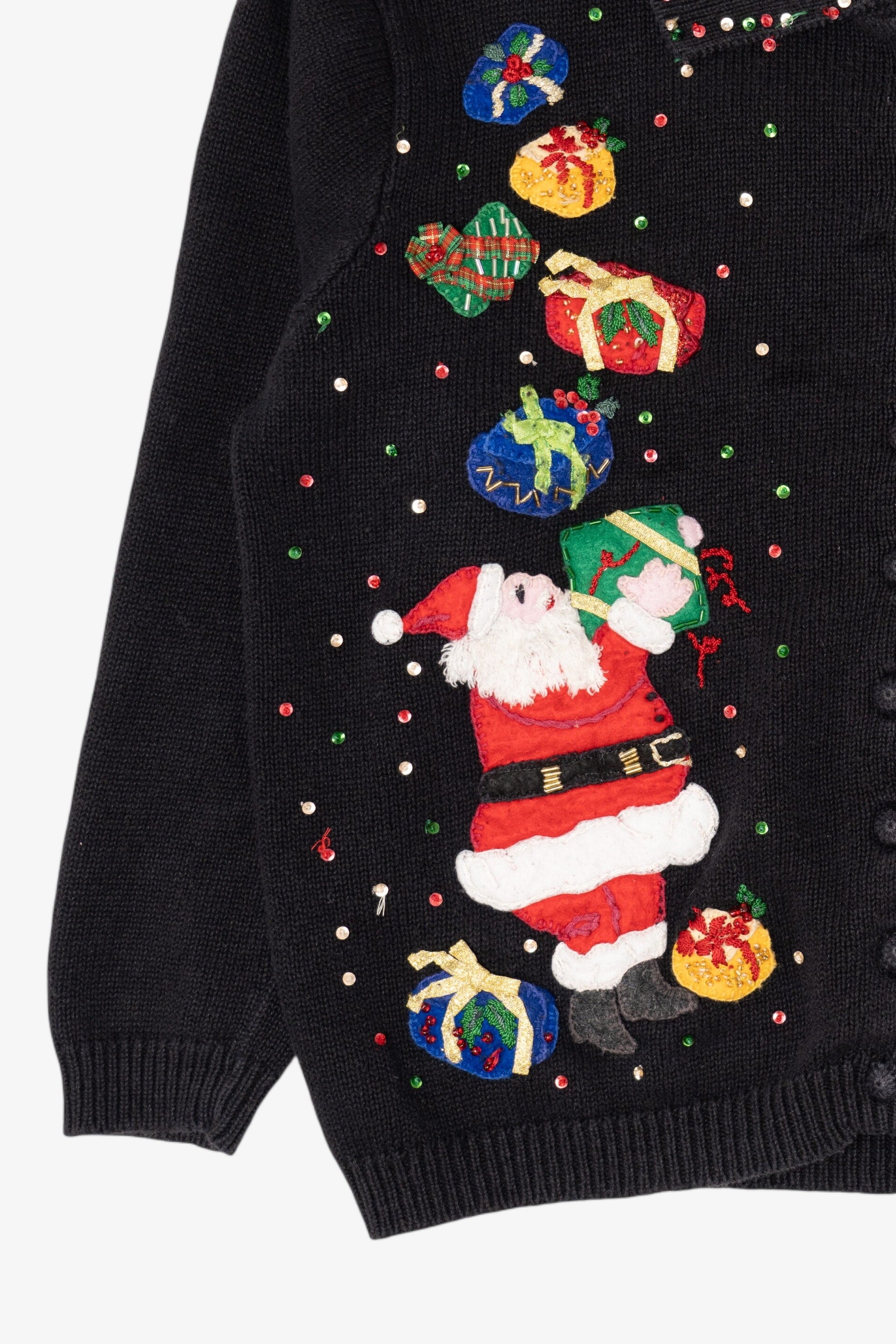 Vintage Black Tiara Santa With Presents Ugly Christmas Sweater (2000s)