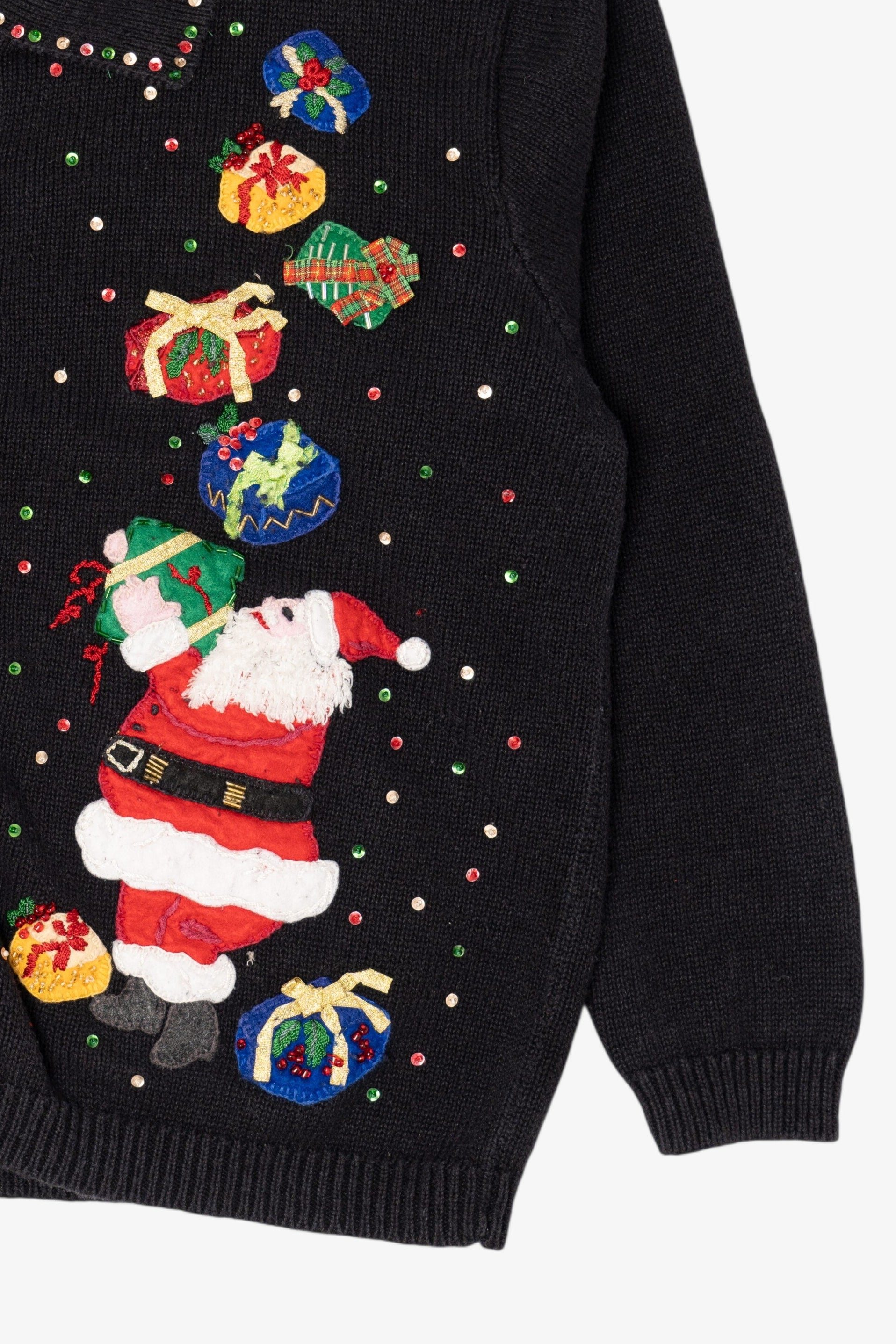 Vintage Black Tiara Santa With Presents Ugly Christmas Sweater (2000s)